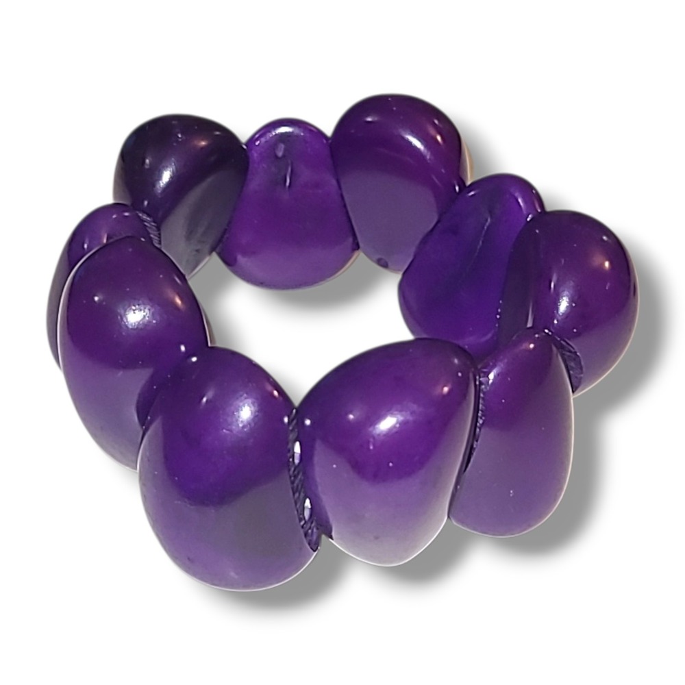Vintage‎ Tagua Purple Chunky Bead Stretch Bracelet Statement Runway Bold